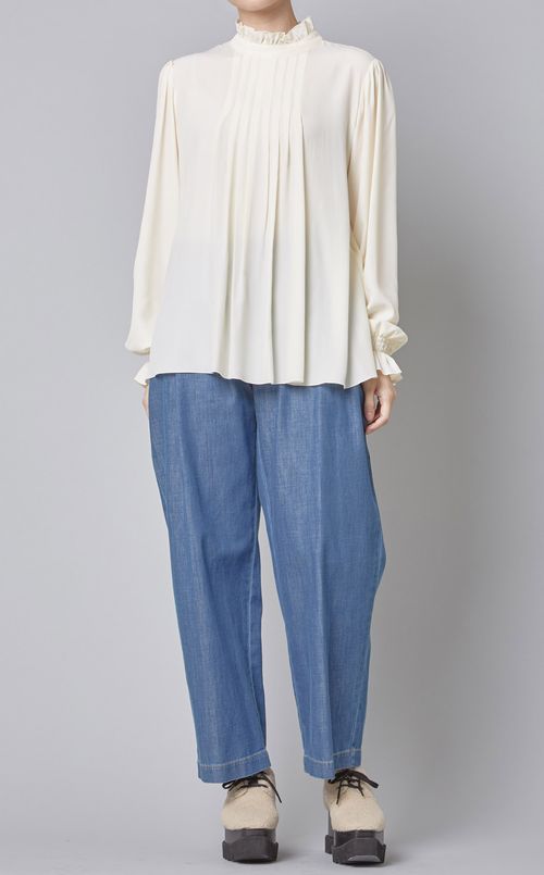 タックワイドシャンブレーパンツ