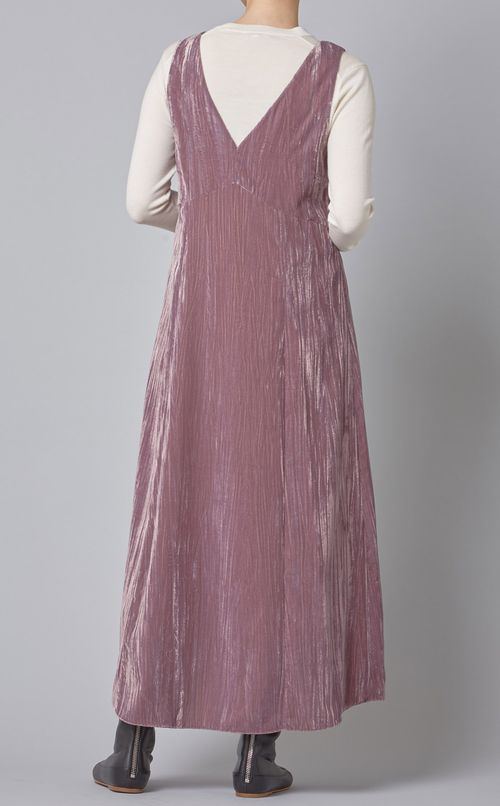 Vネックピンタックベロアワンピース