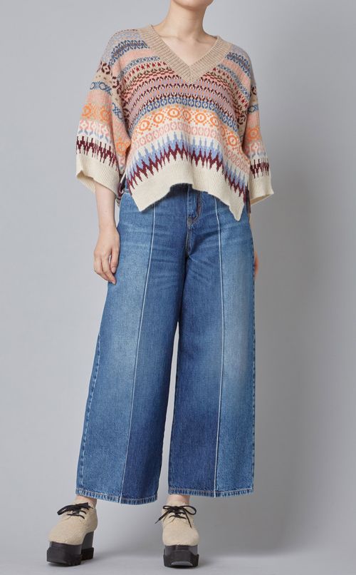 ワイドスリーブVネックニット