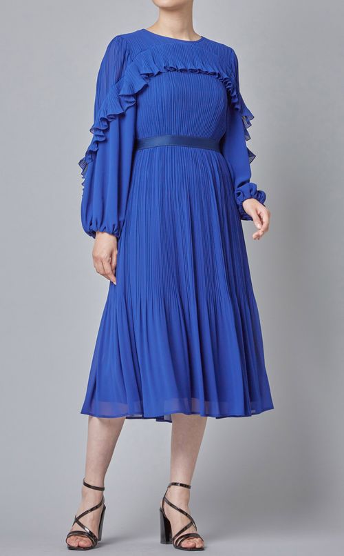 プリーツラッフルフレアワンピース