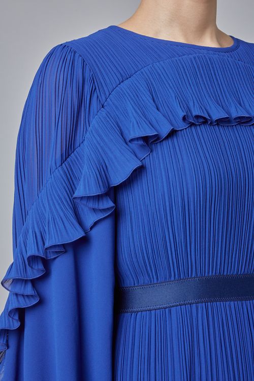 プリーツラッフルフレアワンピース