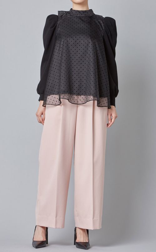 ドットフロッキーフレアブラウス