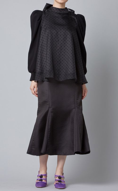 ドットフロッキーフレアブラウス