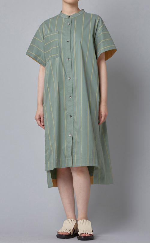 ベルト付ストライプシャツワンピース