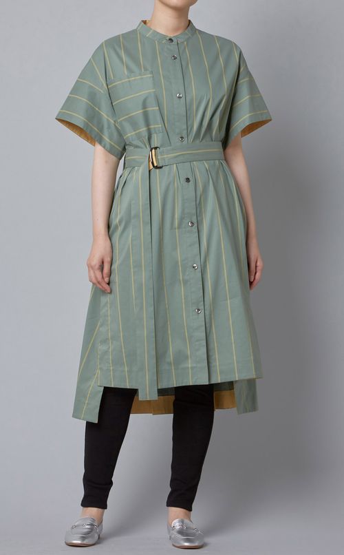 ベルト付ストライプシャツワンピース