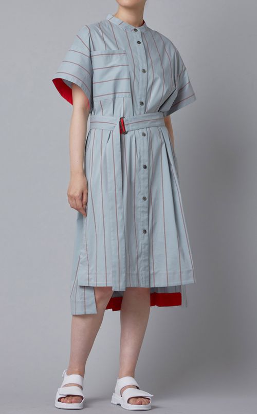 ベルト付ストライプシャツワンピース