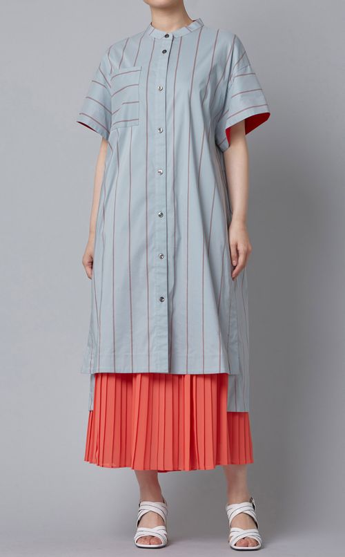 ベルト付ストライプシャツワンピース