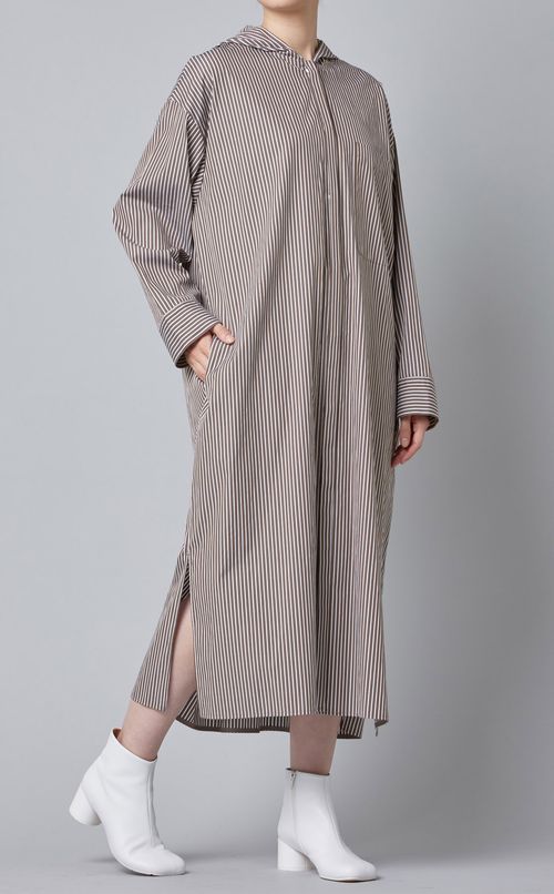 フーディストライプシャツワンピース