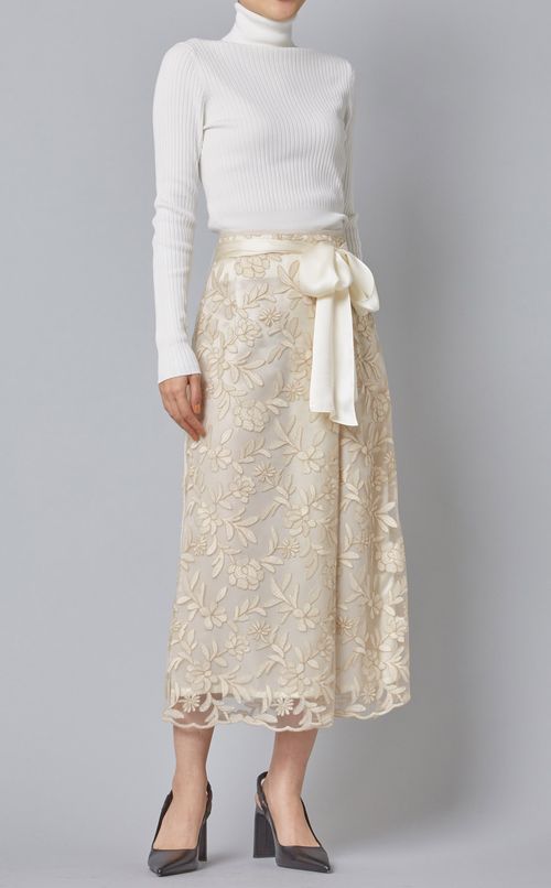 フラワーレースミディスカート