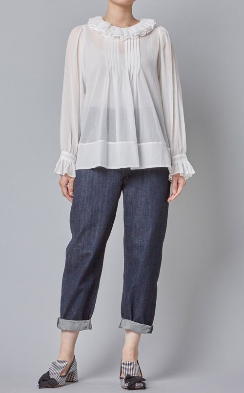 コットンシフォンギャザーブラウス