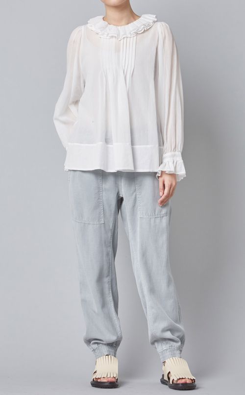 コットンシフォンギャザーブラウス