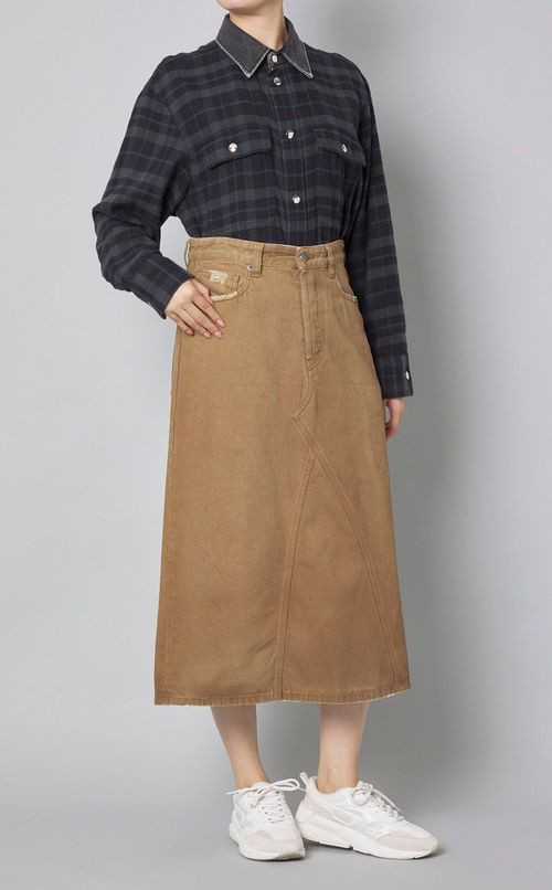 デニム切替スナップチェックシャツ