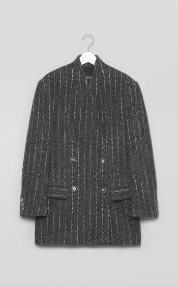 ウールストライプノーカラーショートコート