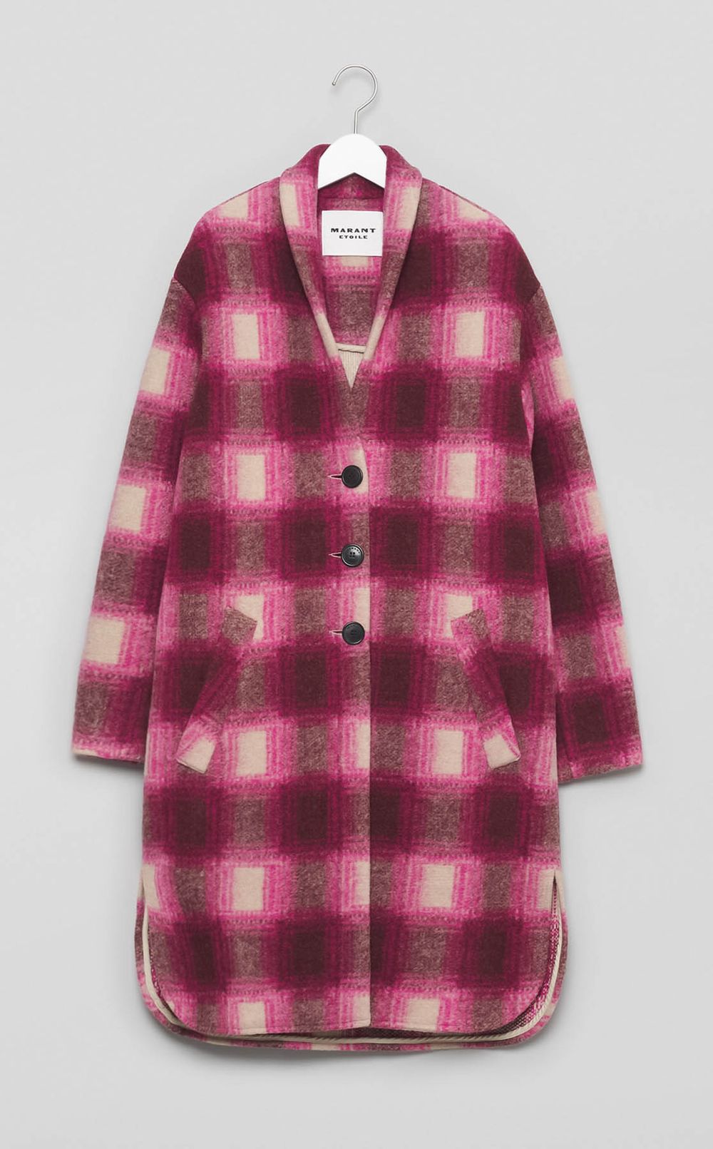 ウールチェックショールカラーコー卜