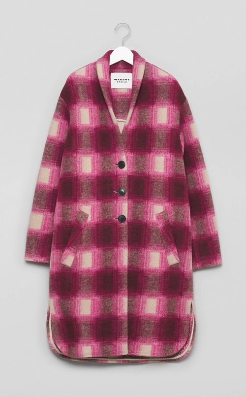 ウールチェックショールカラーコー卜