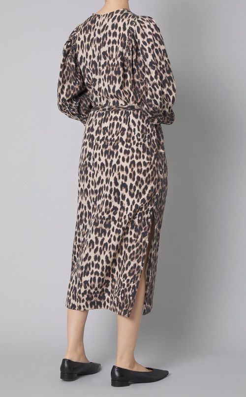 レオパードプリントパフスリーブワンピース