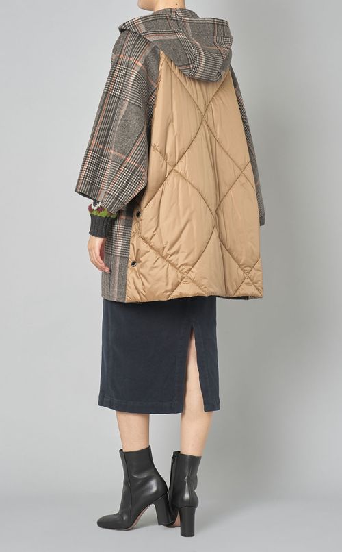 ウールチェックフーディコート