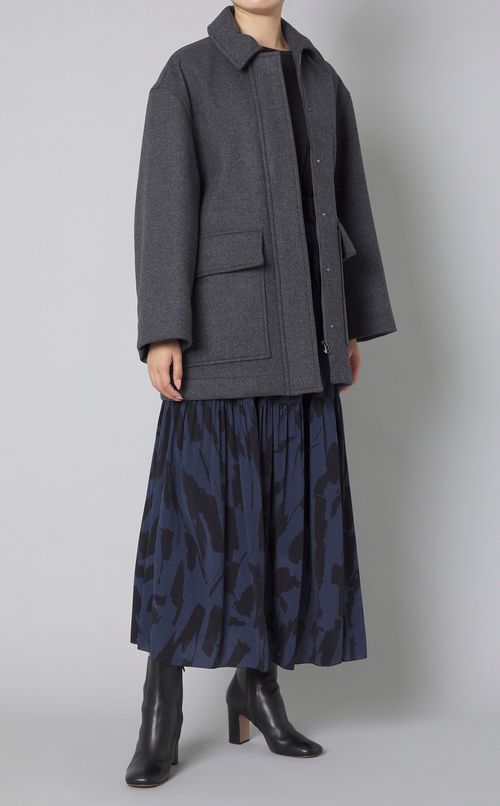 メルトンフロントジップミドルコート