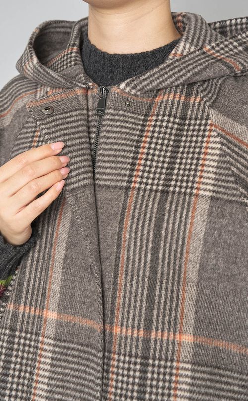 ウールチェックフーディコート