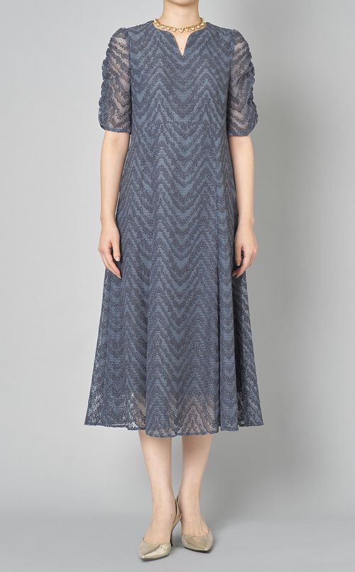 フロッキーレースギャザースリーブドレス