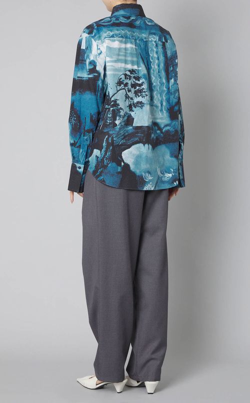 ブループリン卜コットンシャツ