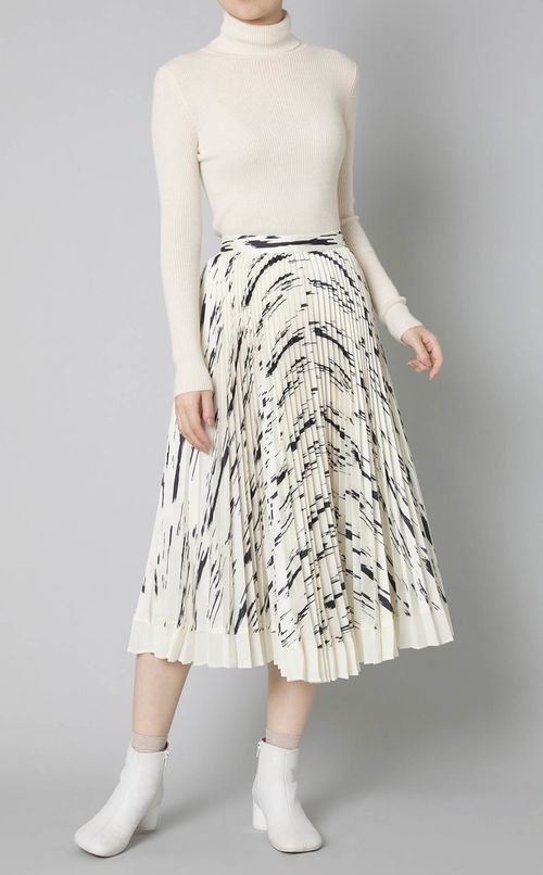 プリントベルテッドプリーツスカート
