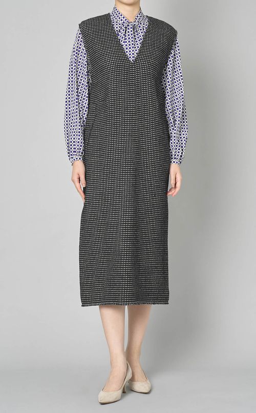 ワッフルツイードＶネックワンピース