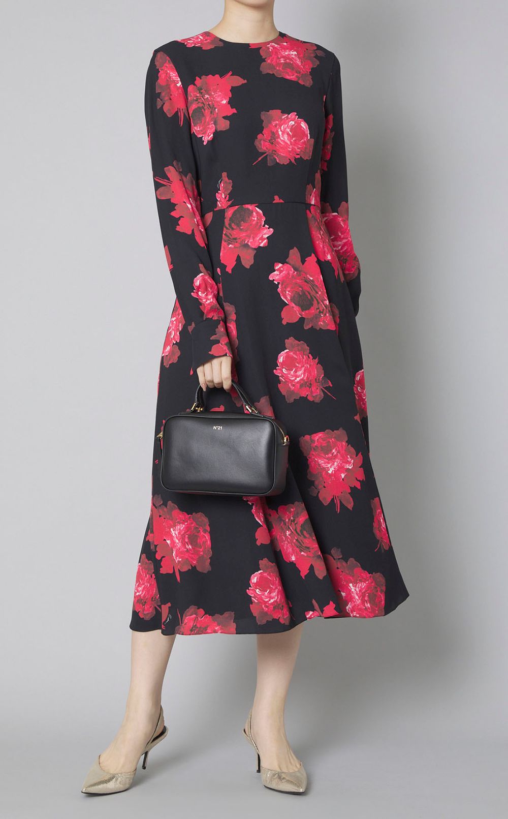 レッドフラワープリントワンピース