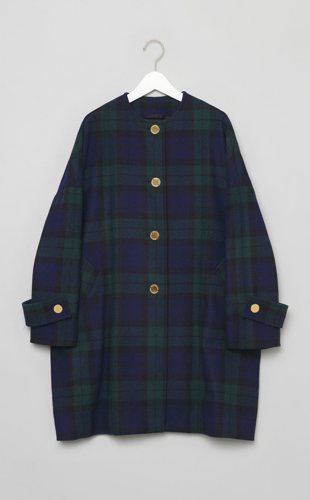 ノーカラーゴールドボタンコート