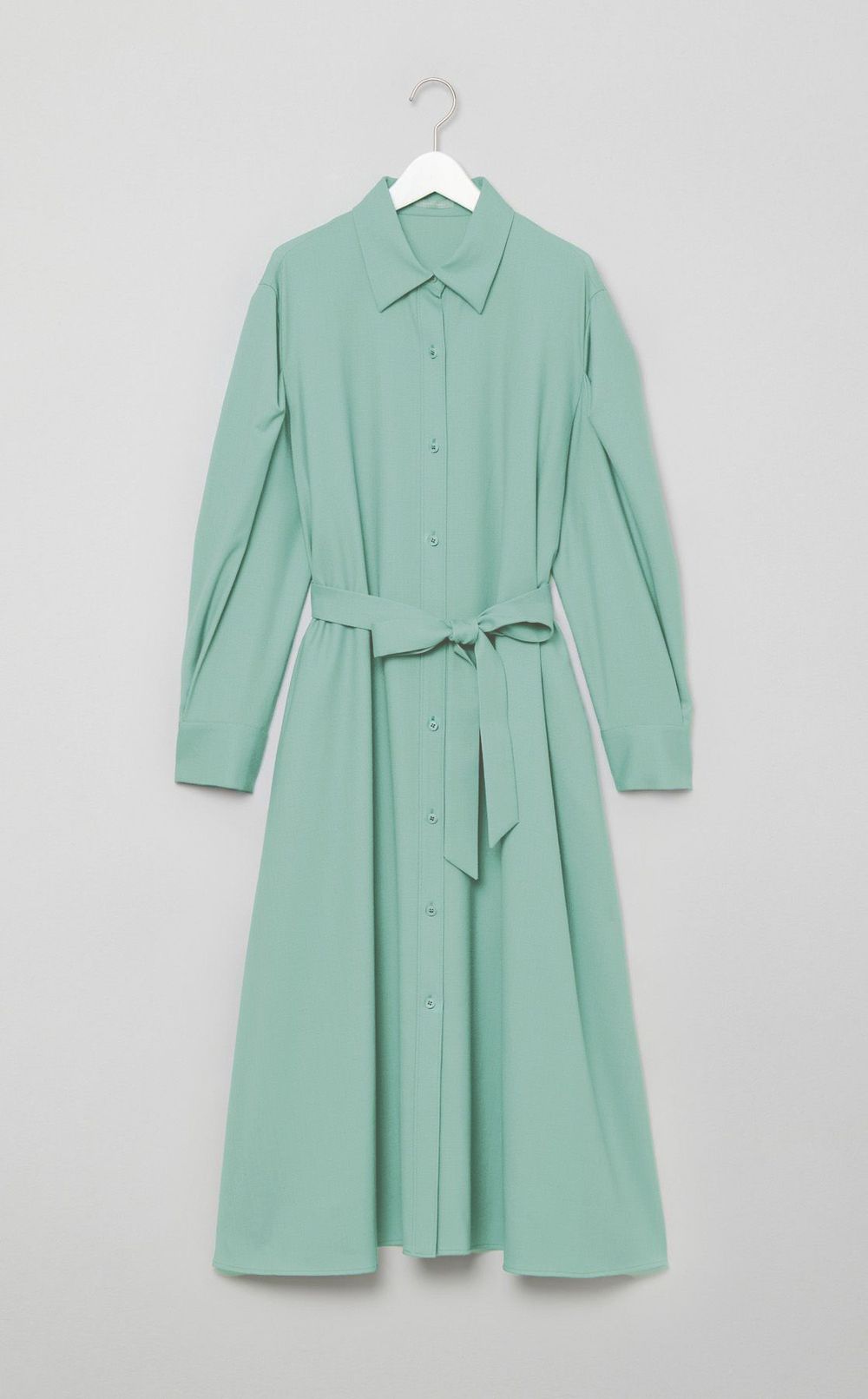 ベルト付きウールシャツワンピース