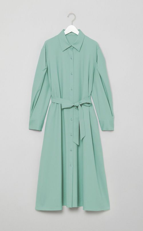 ベルト付きウールシャツワンピース