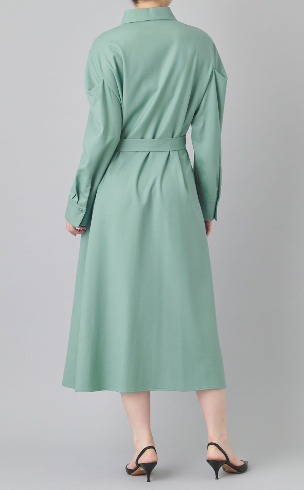 ベルト付きウールシャツワンピース