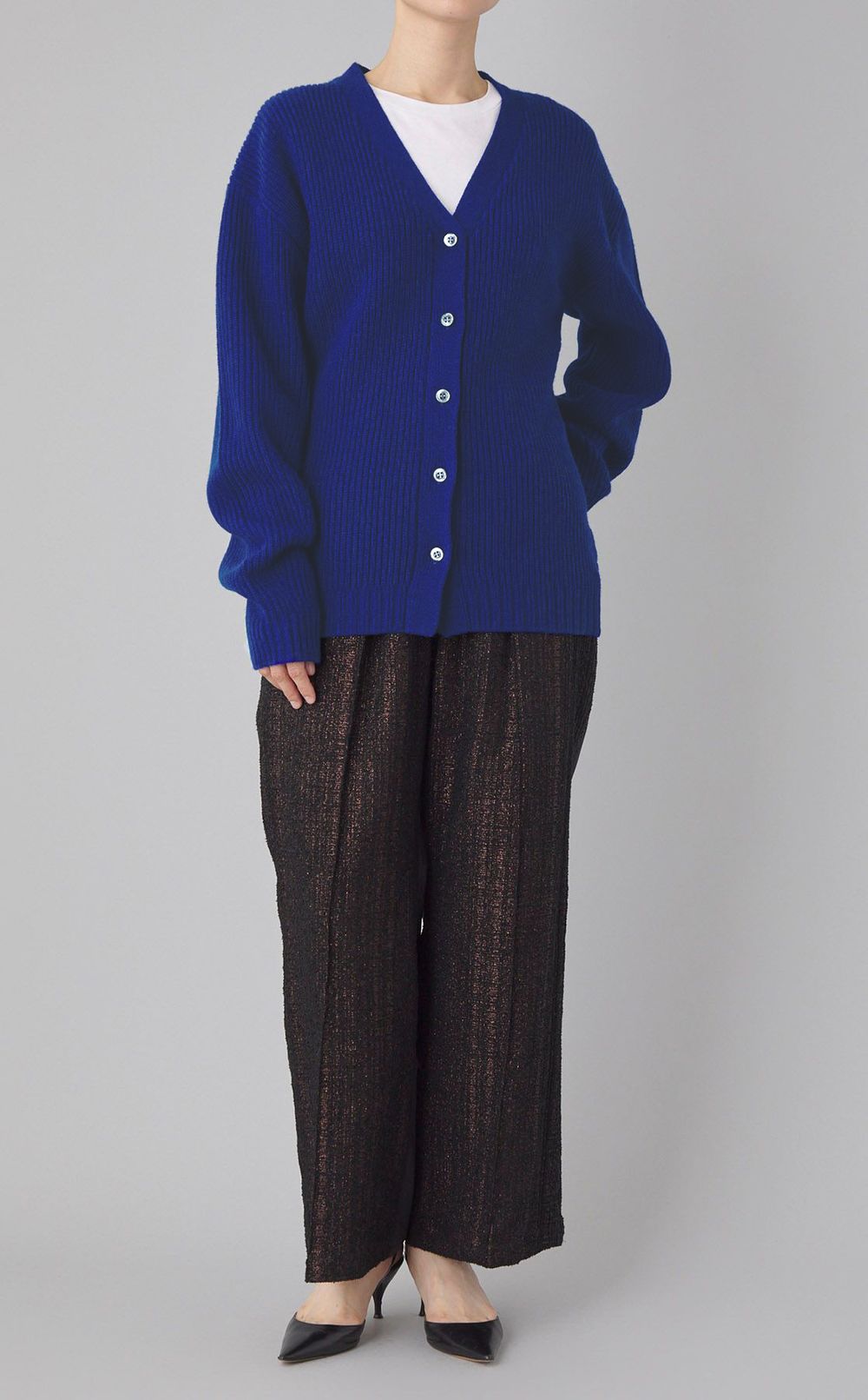 ウールリブVネックシェイプカーディガン