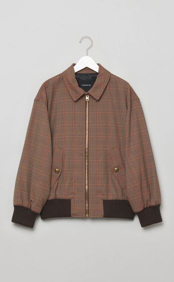 ウールチェックジップアップブルゾン