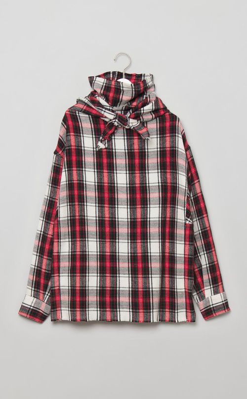 チェックスカーフ付きハイネックシャツ