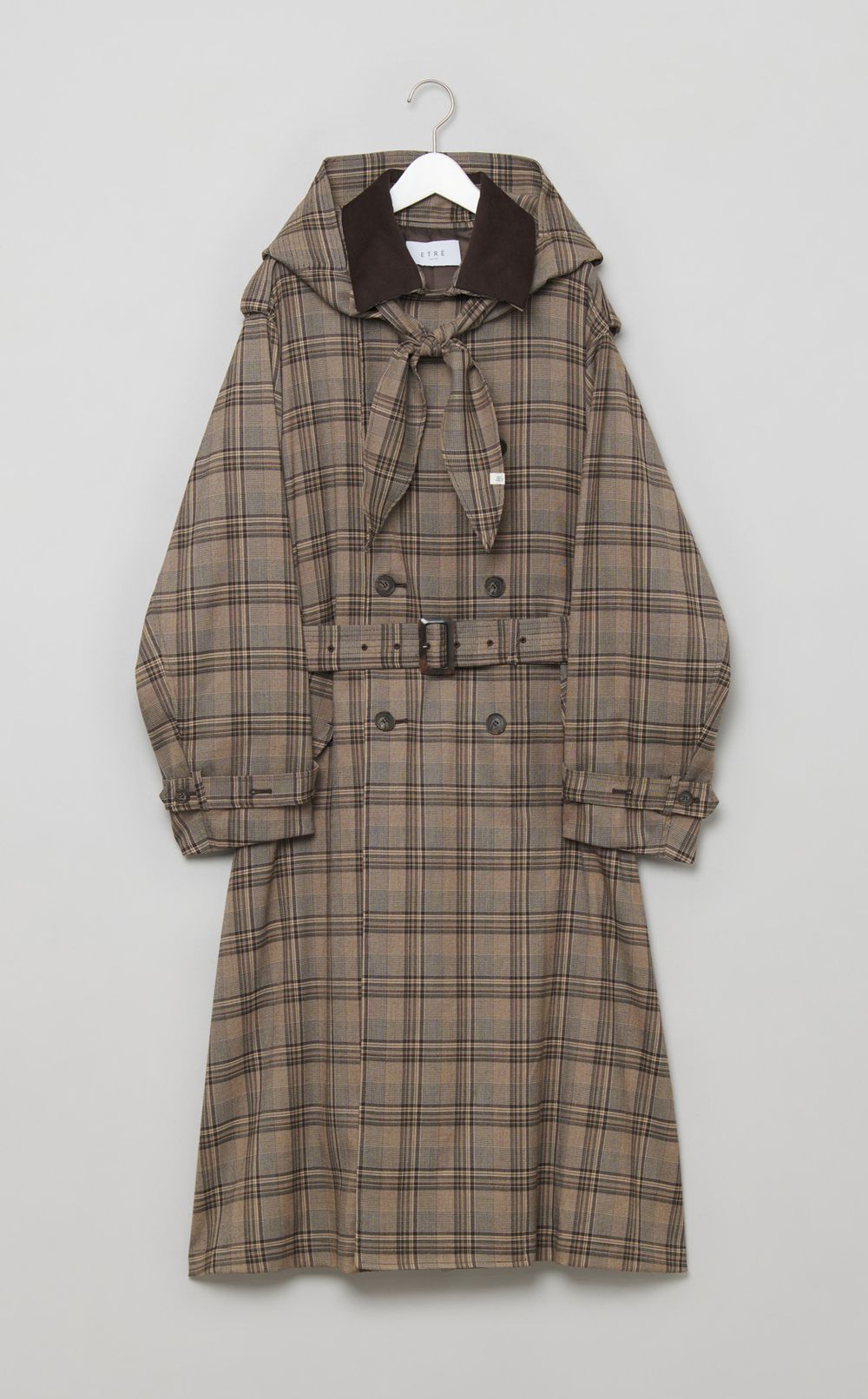 フードストールロングトレンチコート