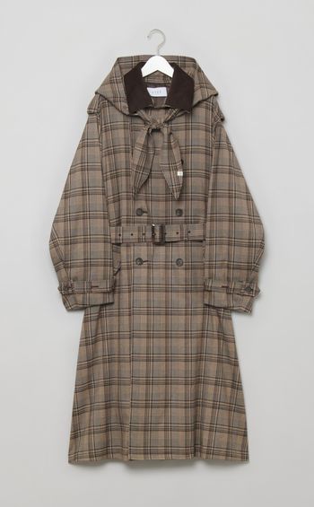 フードストールロングトレンチコート