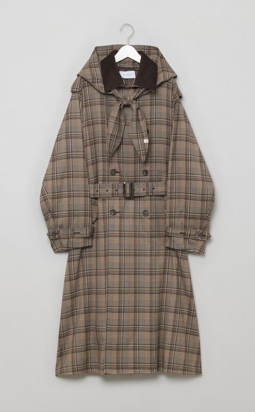 フードストールロングトレンチコート