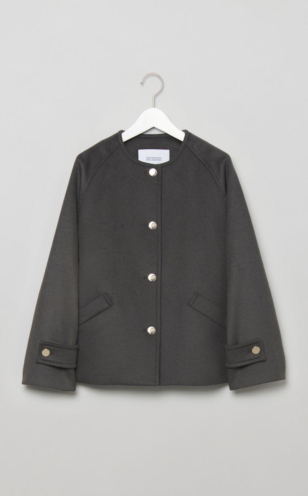 ノーカラーメルトンショートコート