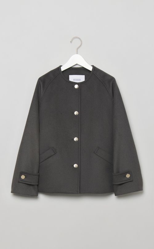 ノーカラーメルトンショートコート