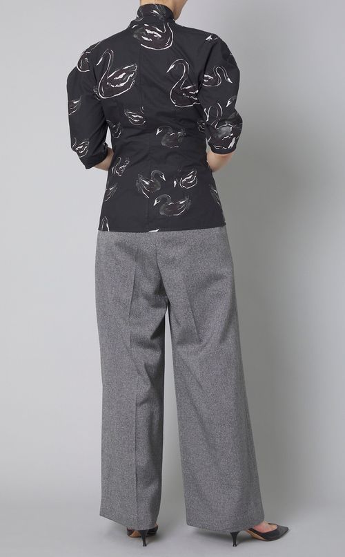 スワンプリン卜コットンタイブラウス