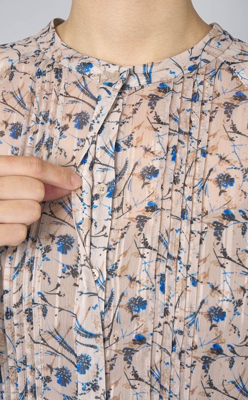 プリントプリーツラッフルワンピース