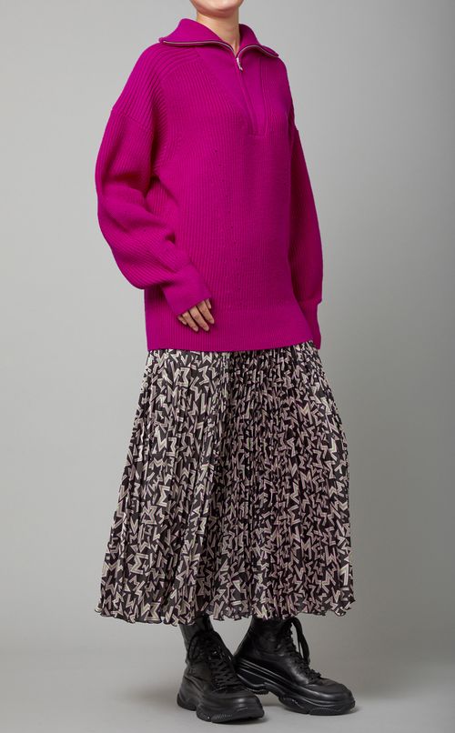 プリントプリーツミディスカート