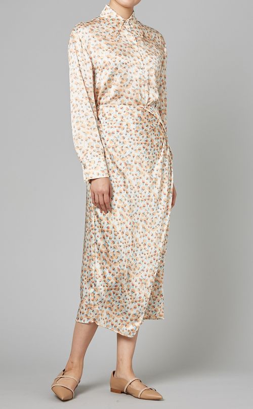 フラワープリントラップミディスカート