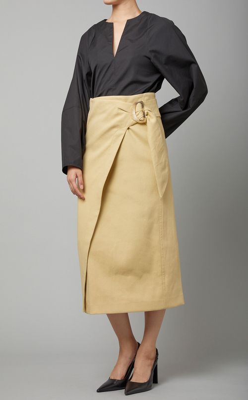 コットンキーネックプルオーバーブラウス