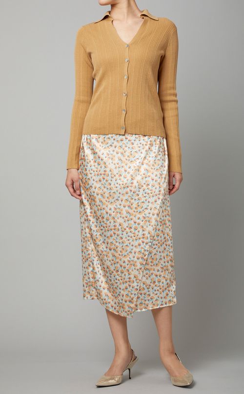 フラワープリントラップミディスカート