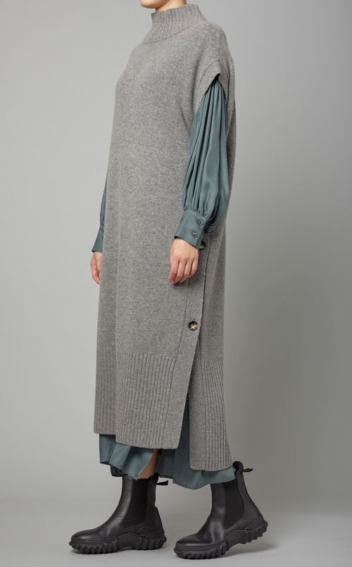 サイドボタンロングニットプルオーバー