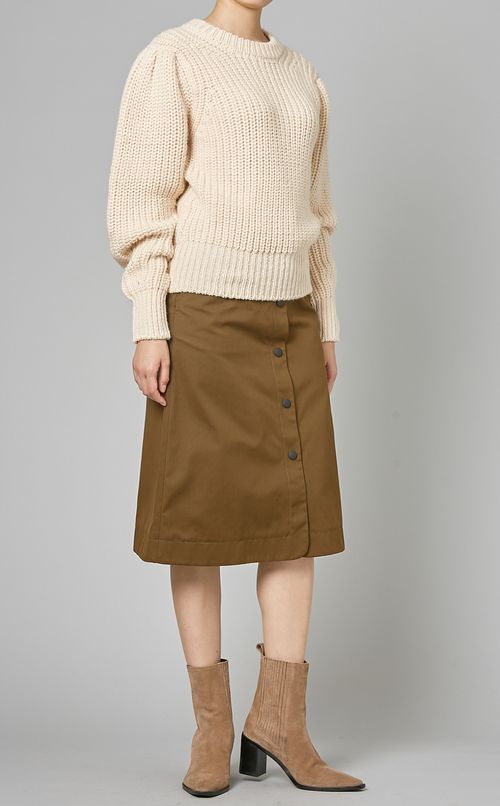 ウールクルーネックパフスリーブニット