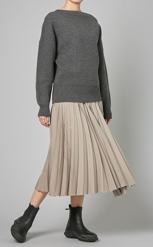 ウールボートネックロングスリーブニット