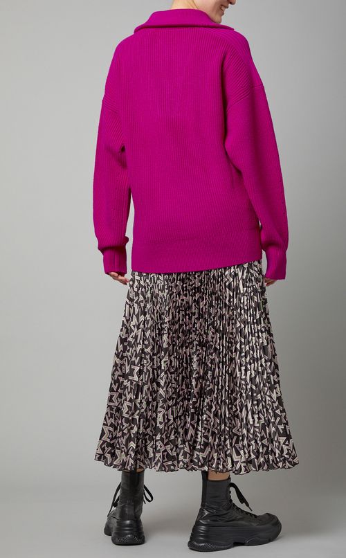 ハーフジップメリノウールリブニット